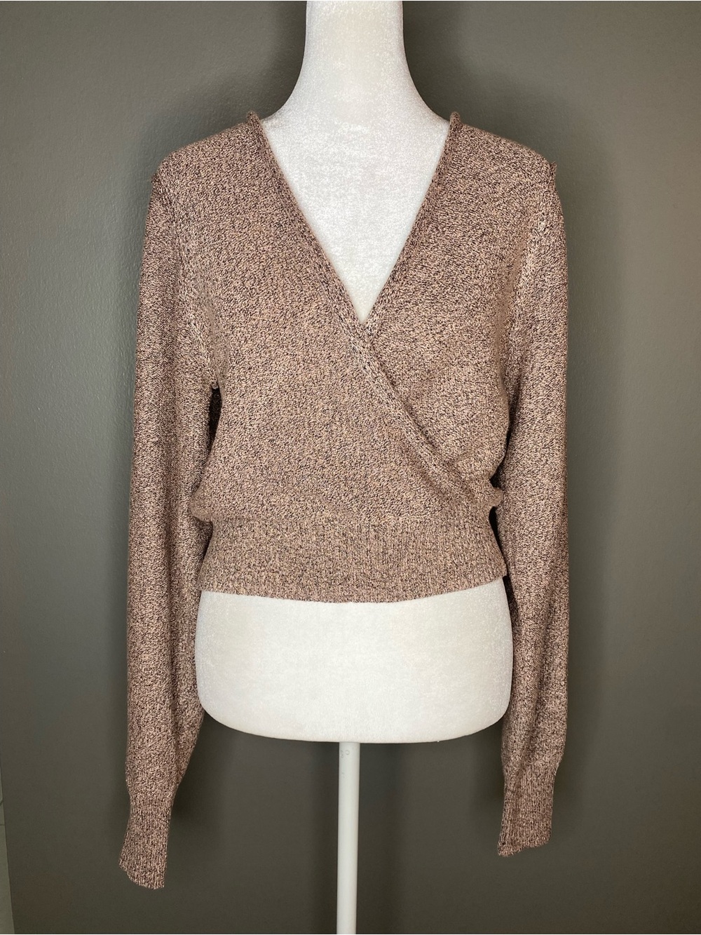 NWOT! Free People “Going for Gold”Metallic Wrap Sweater in Rose - Size S